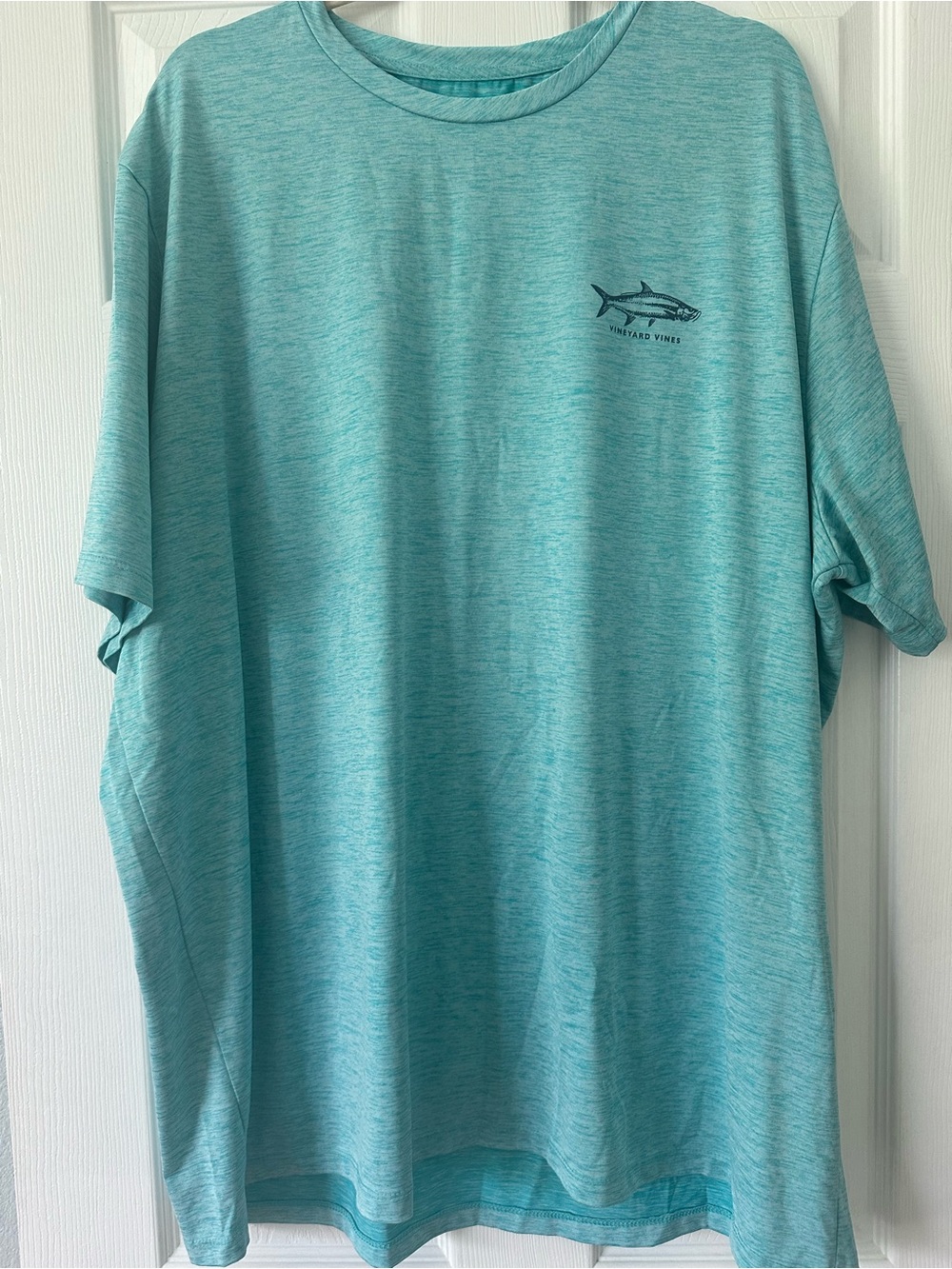 Vineyard Vines Heathered Aqua Short Sleeve Tee with Navy Fish Logo